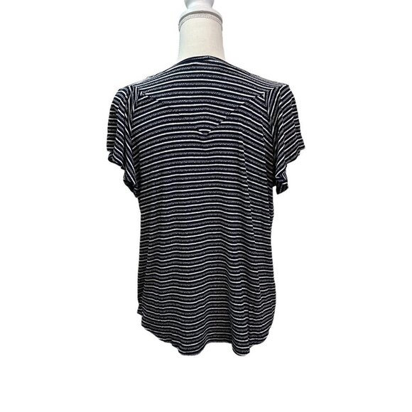 Anthropologie Brand Dolan Striped Flutter Sleeve Navy Striped Top Size XL - Picture 3 of 8